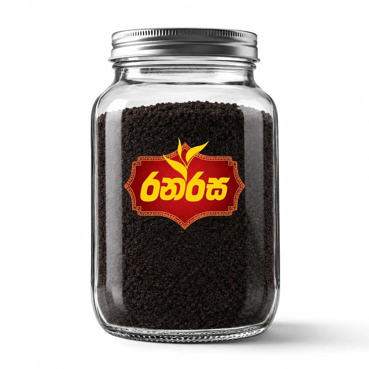 A sealed glass jar filled with Ranrasa tea