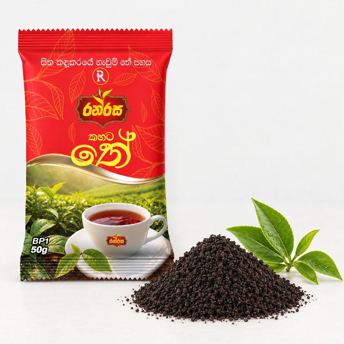 Ranrasa Kahata Tea 50g packet with loose tea leaves